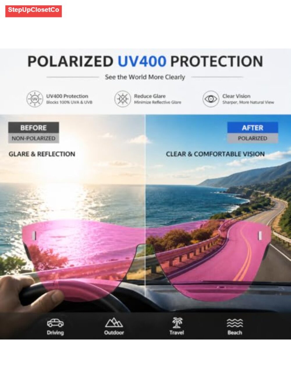 Polarized UV400 Sunglasses Cat Eye TR90 Lightweight Driving Shades - Picture 2 of 5